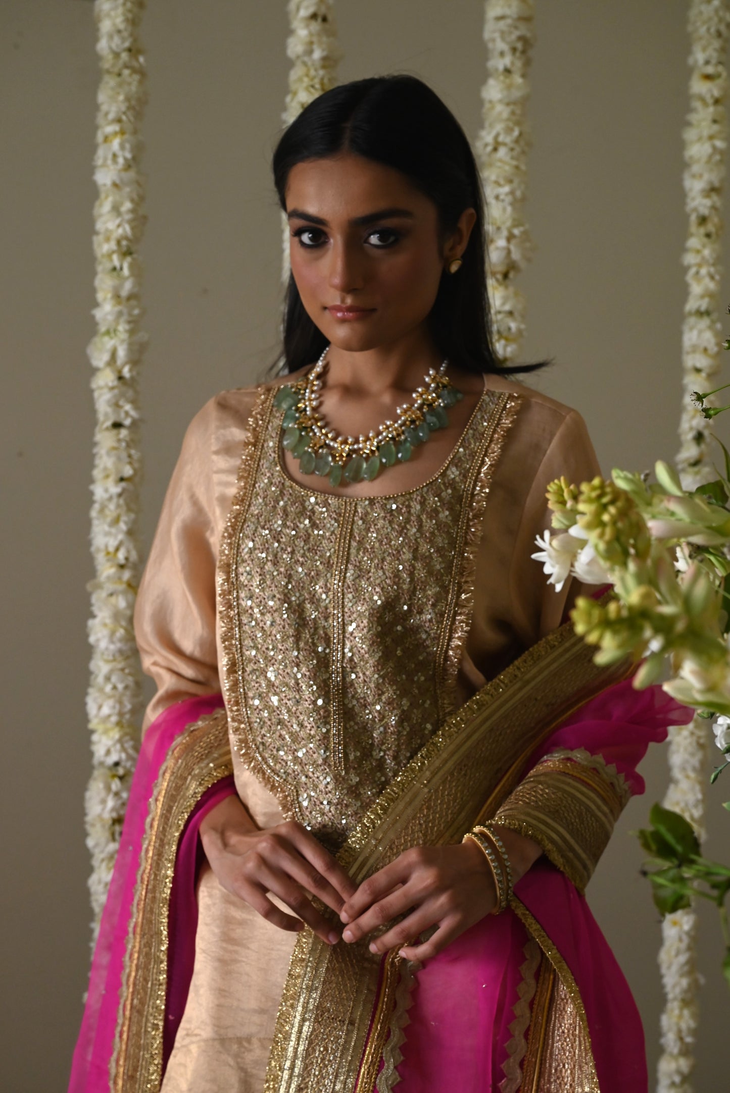 Rani Tunic in Deep Ivory with Deep Ivory Cowl Palazzo
