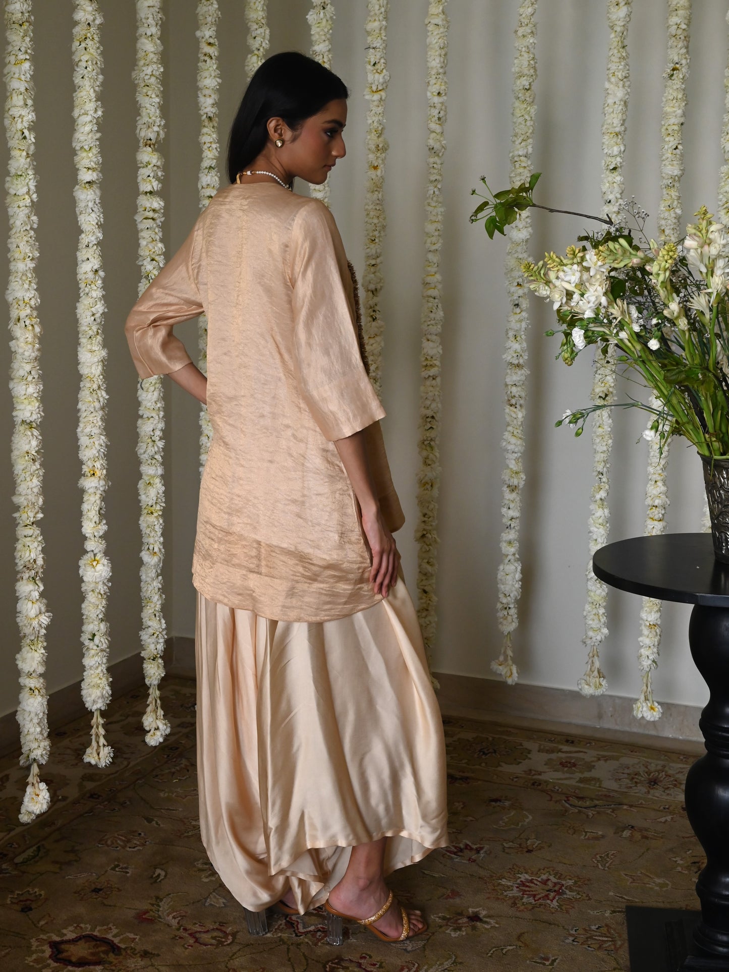 Rani Tunic in Deep Ivory with Deep Ivory Cowl Palazzo