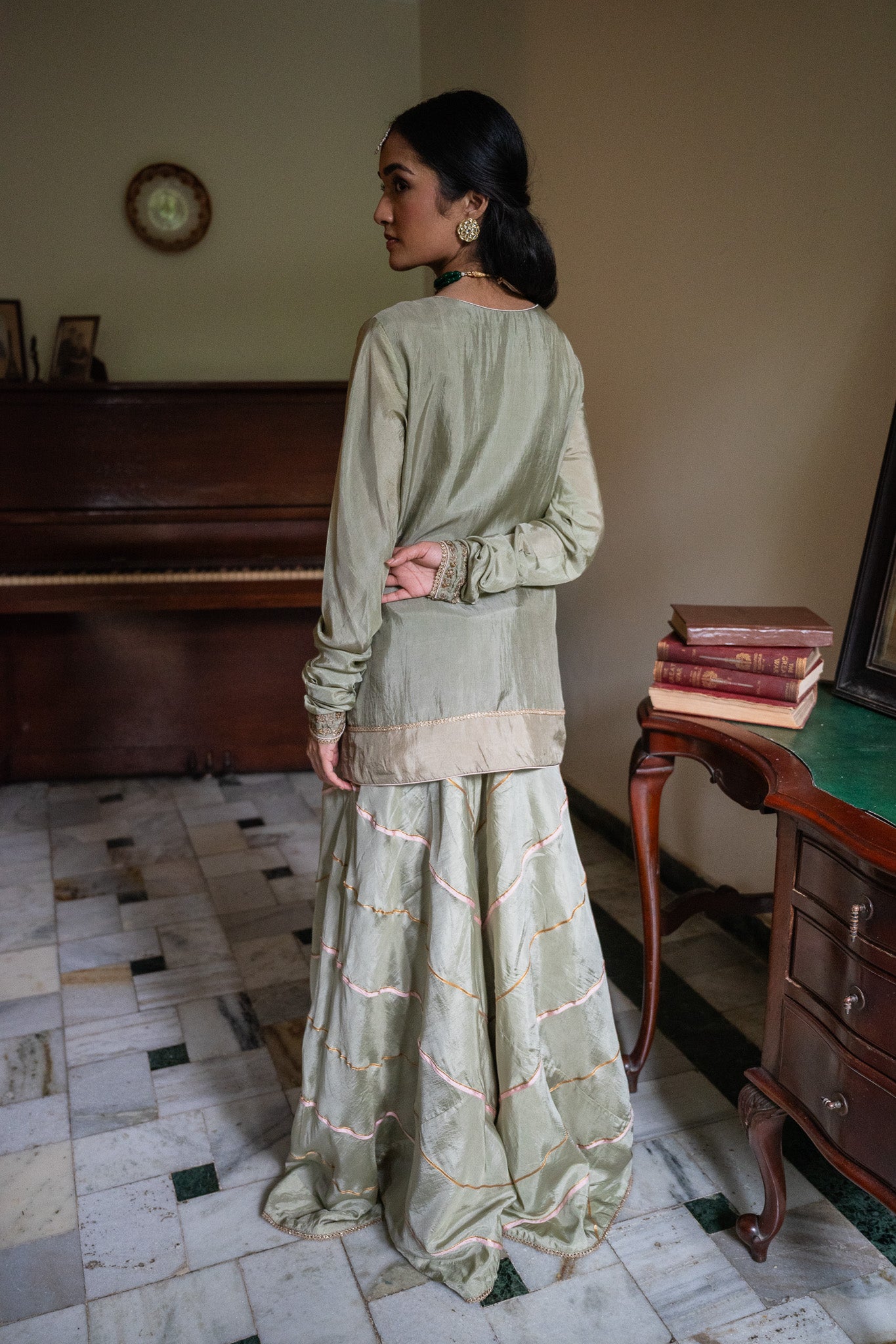 Maala Kurta in Pista Green with Pista Green Garara