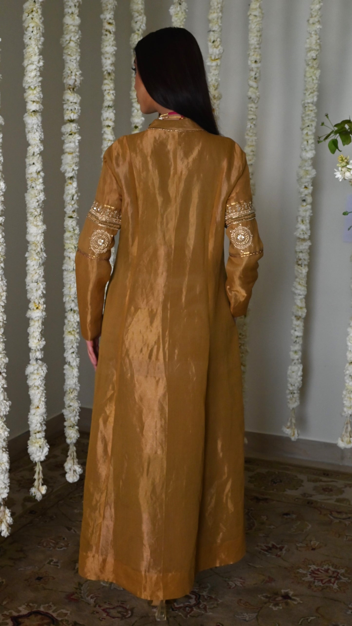 Sushma Anarkali in Antique Gold Tissue