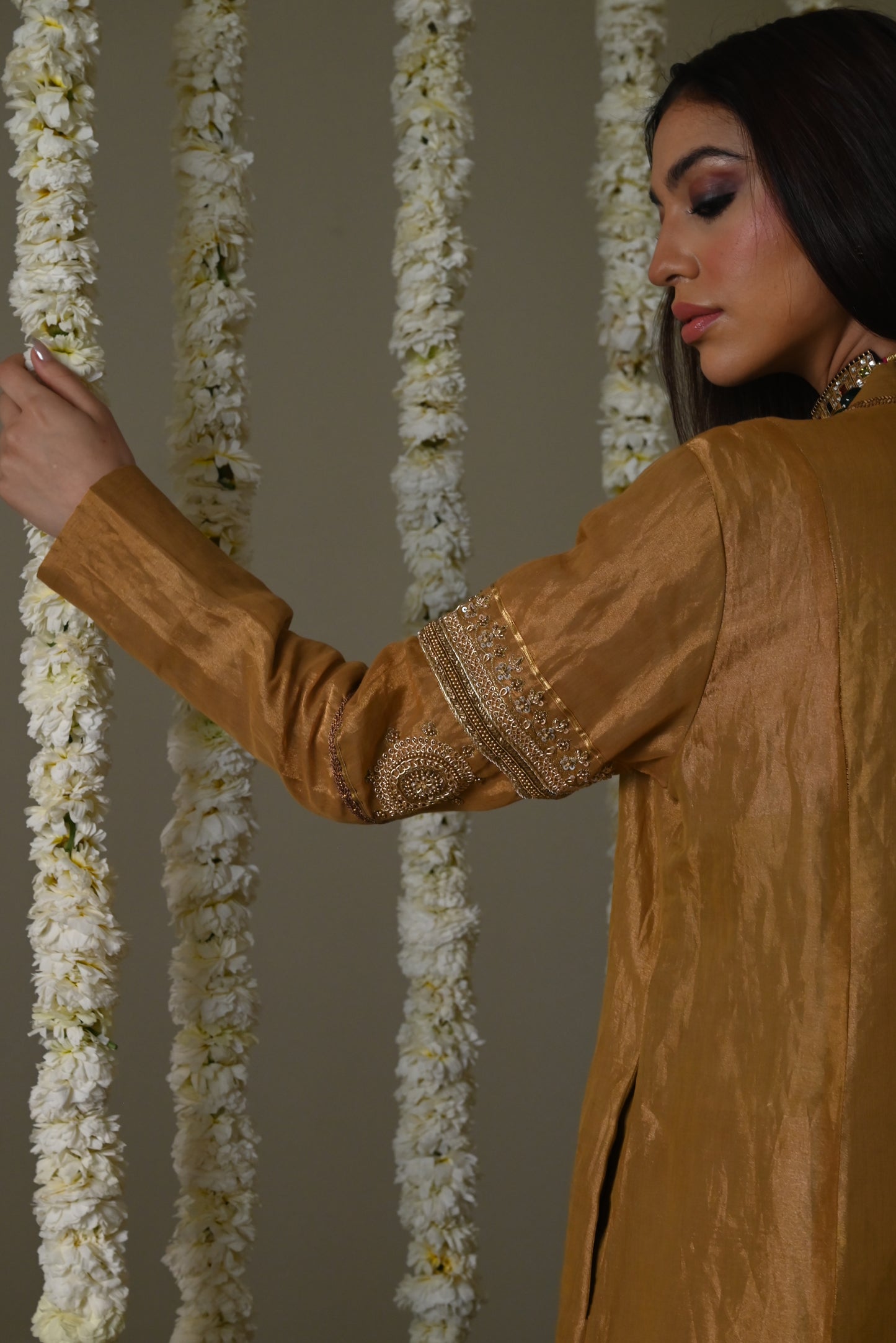 Sushma Anarkali in Antique Gold Tissue