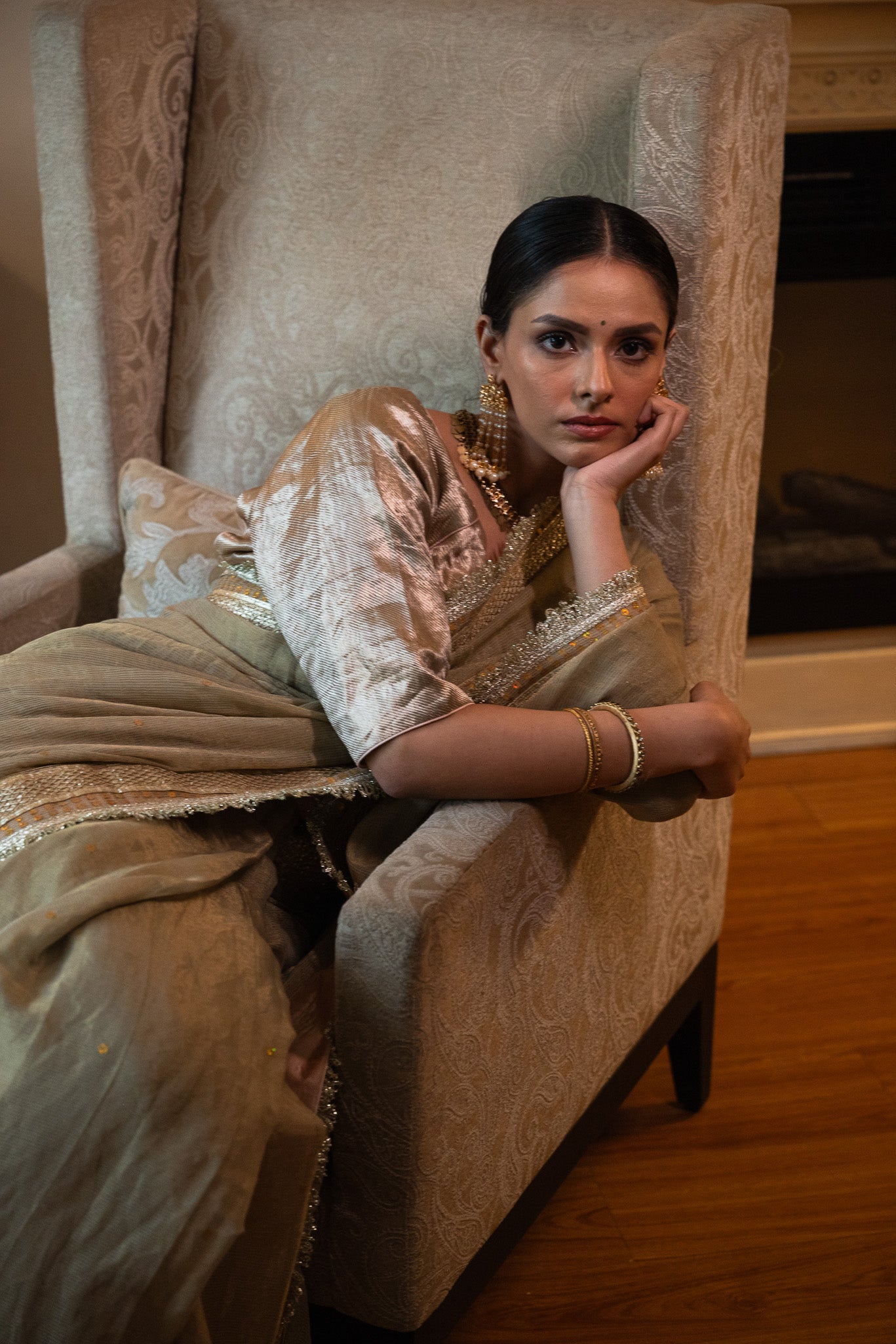 Jhilmil Tilla Saree in Sage Green