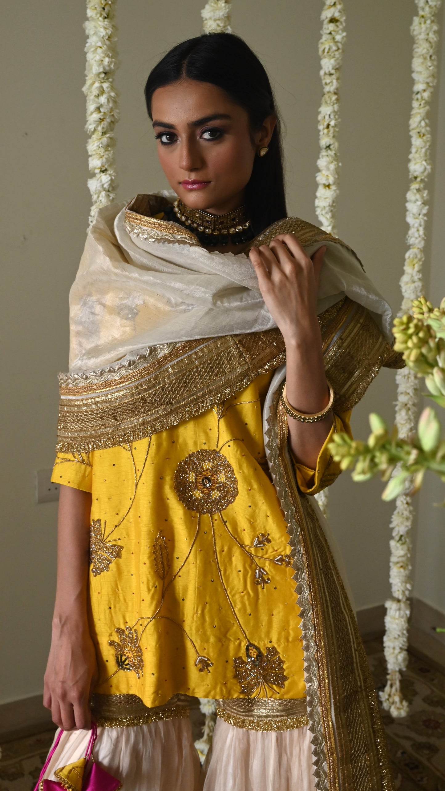Amal Dupatta in Ivory Tissue.