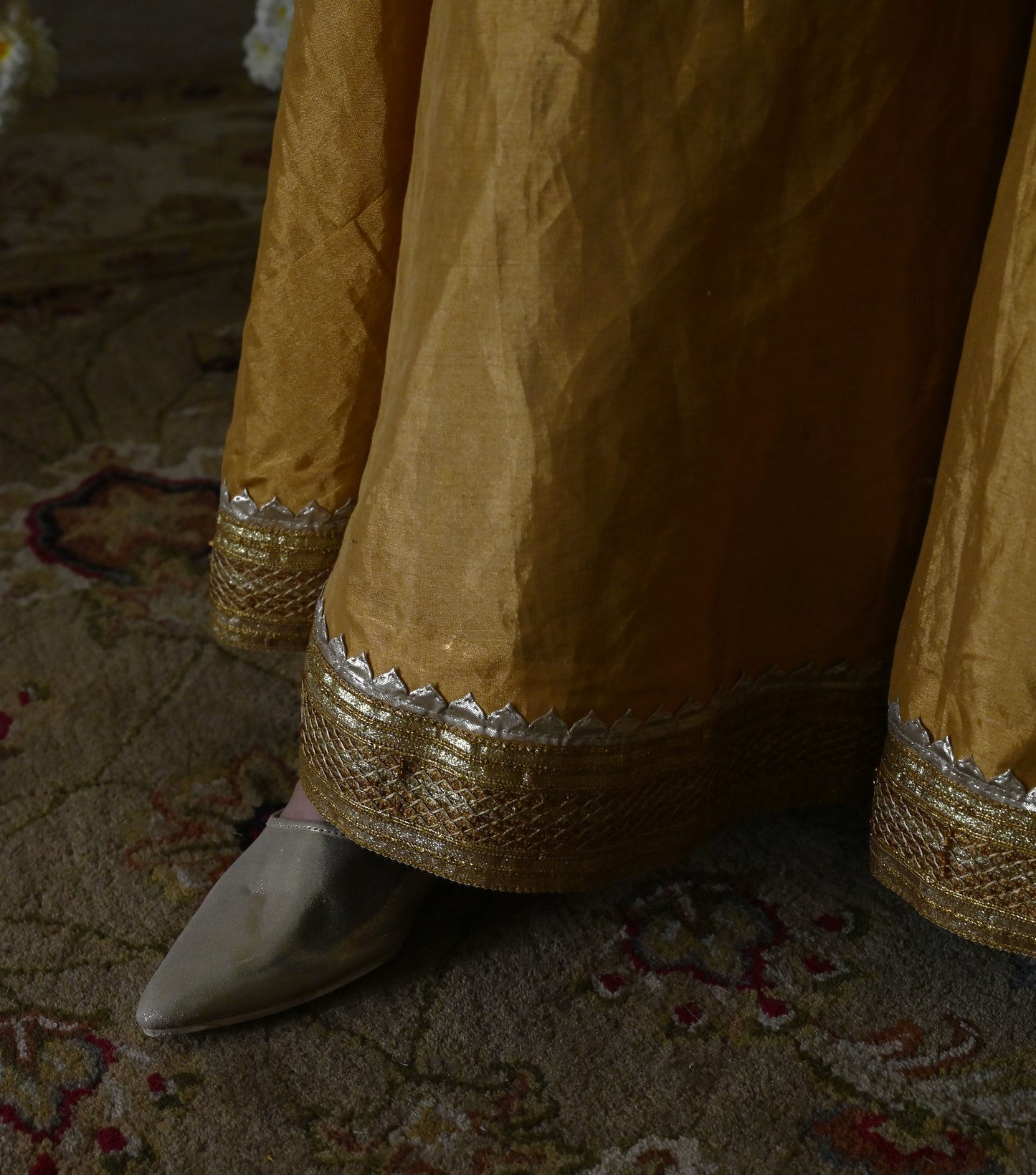 Begum kurta in Deep Ivory Silk with Gold Garara