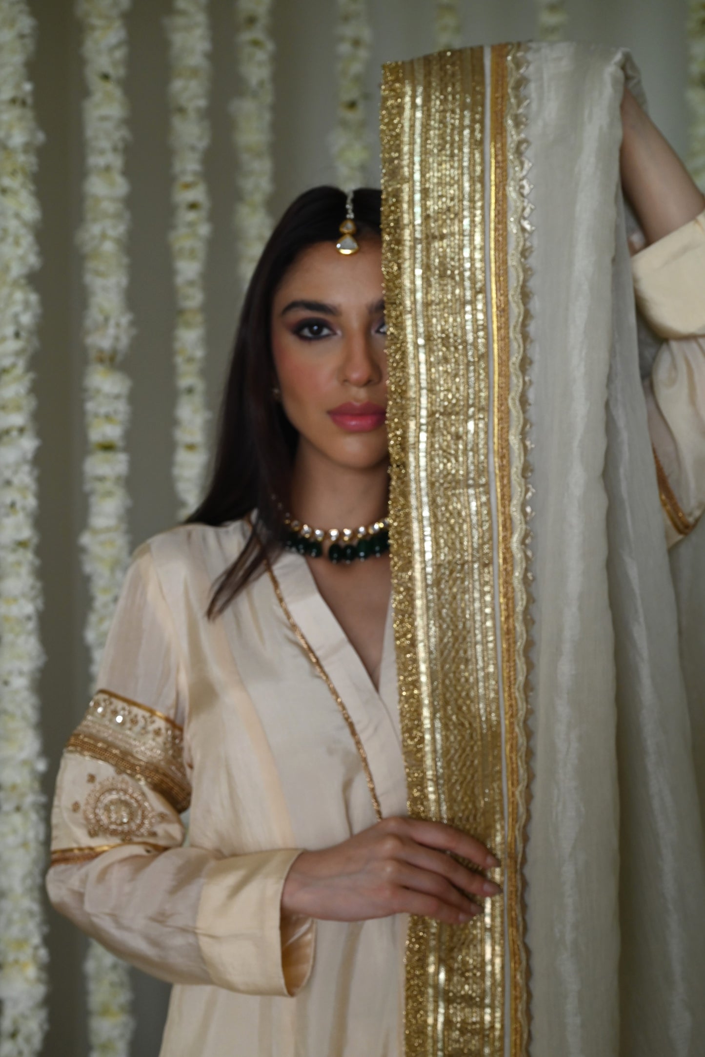 Amal Dupatta in Ivory Tissue.