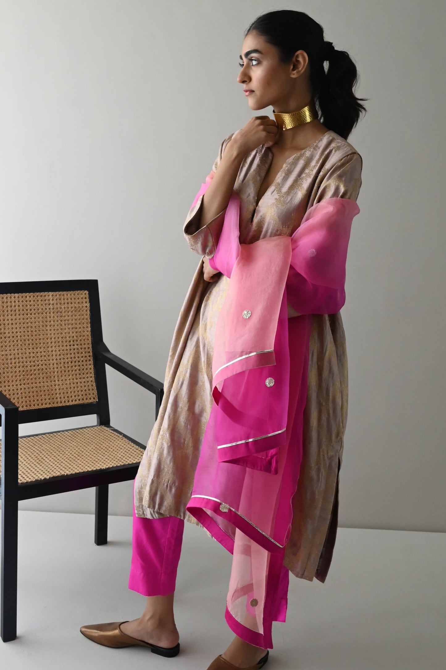 Pink Ombre Organza Dupatta