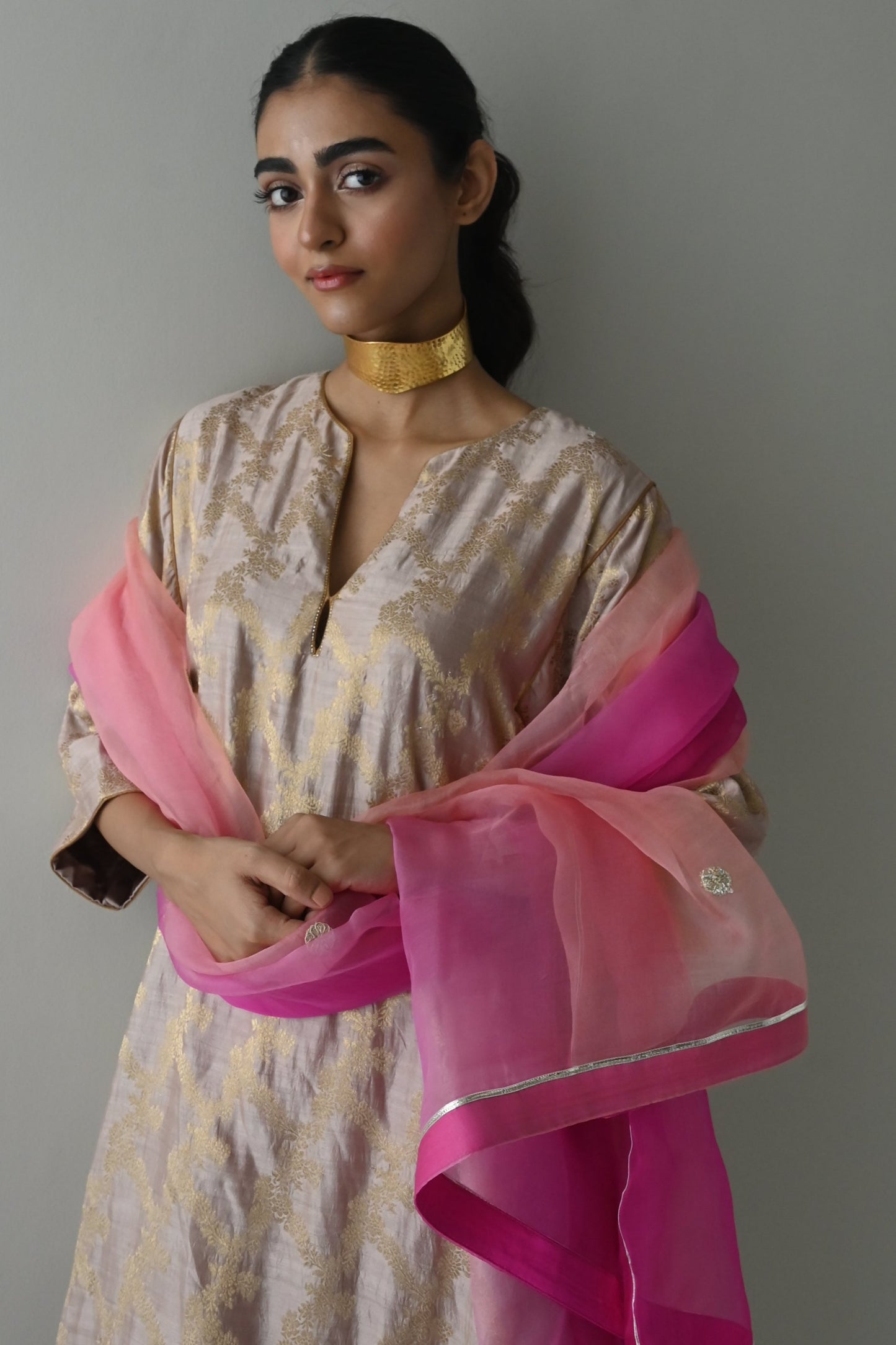 Pink Ombre Organza Dupatta