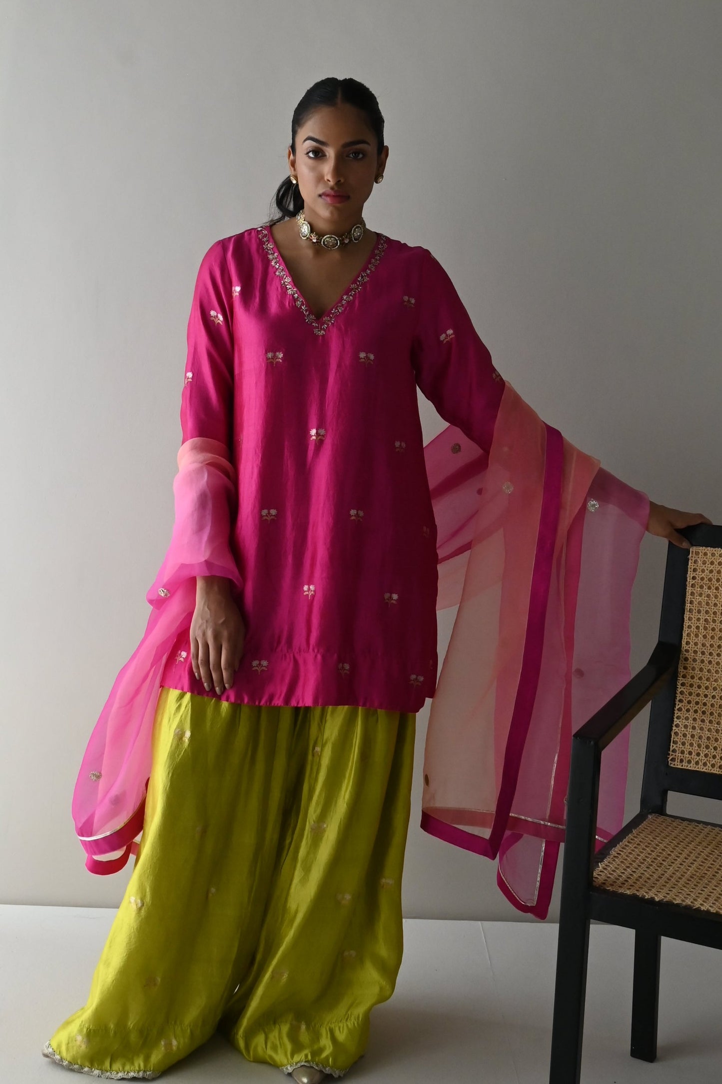 Pink Ombre Organza Dupatta