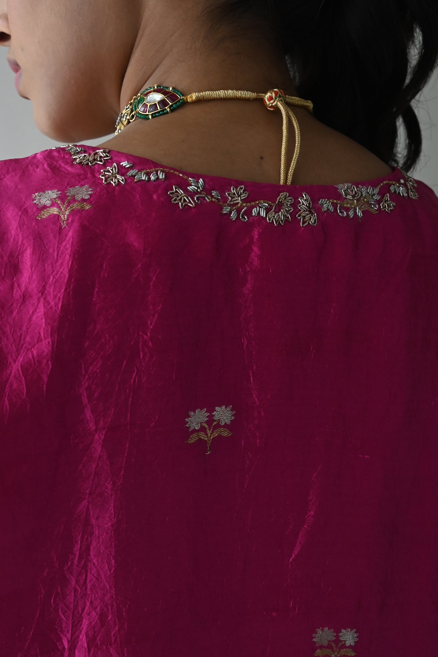 Anu Kurta in Hot Pink Brocade with Neon Green Sharara