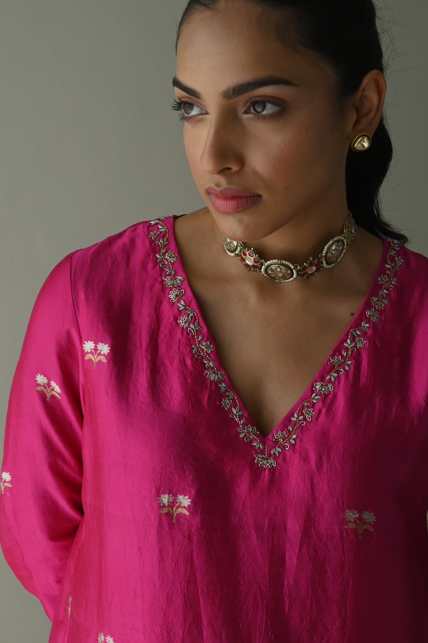 Anu Kurta in Hot Pink Brocade with Neon Green Sharara