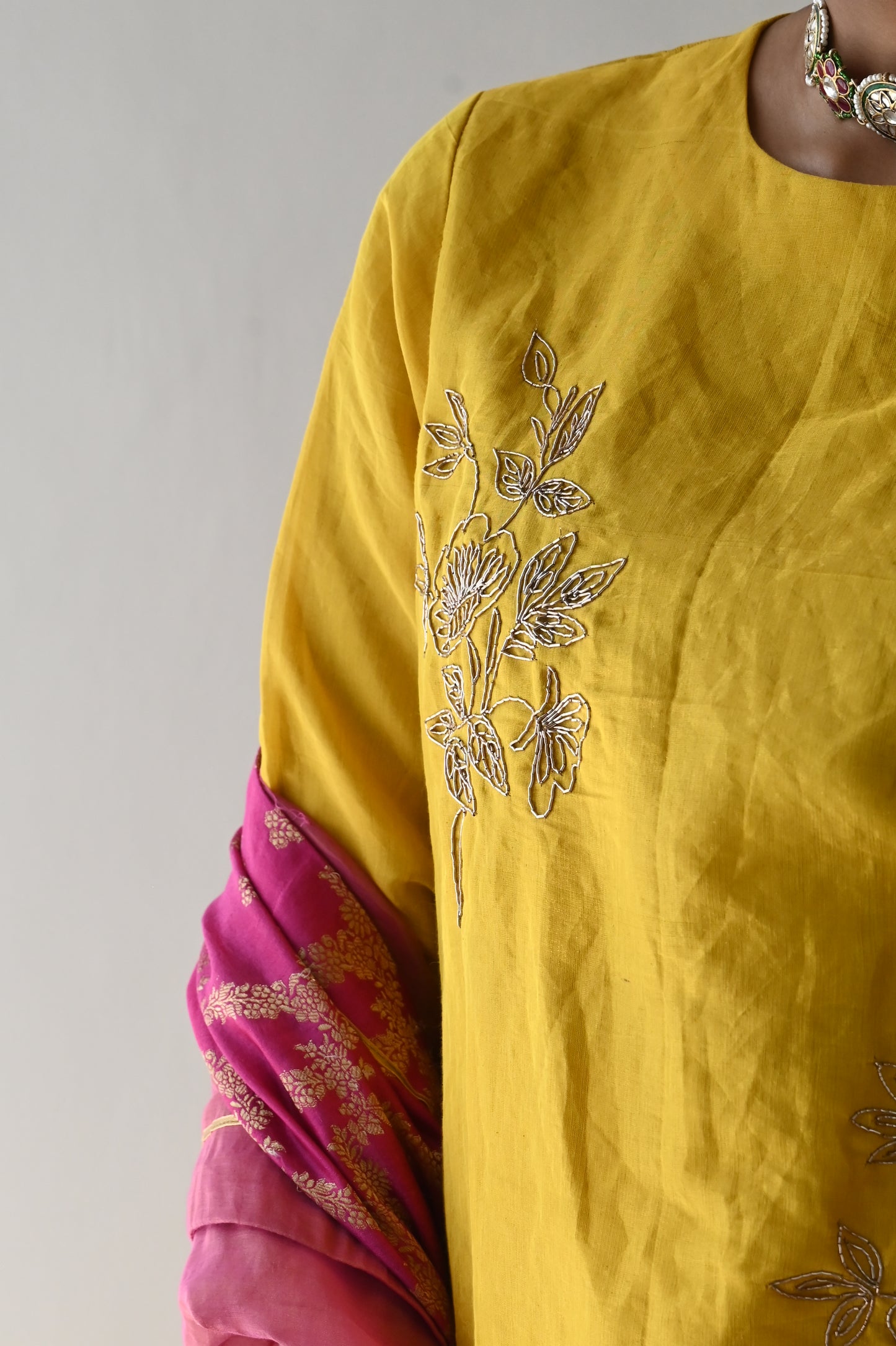 Gulaab lehenga set in Yellow Handloom Tissue