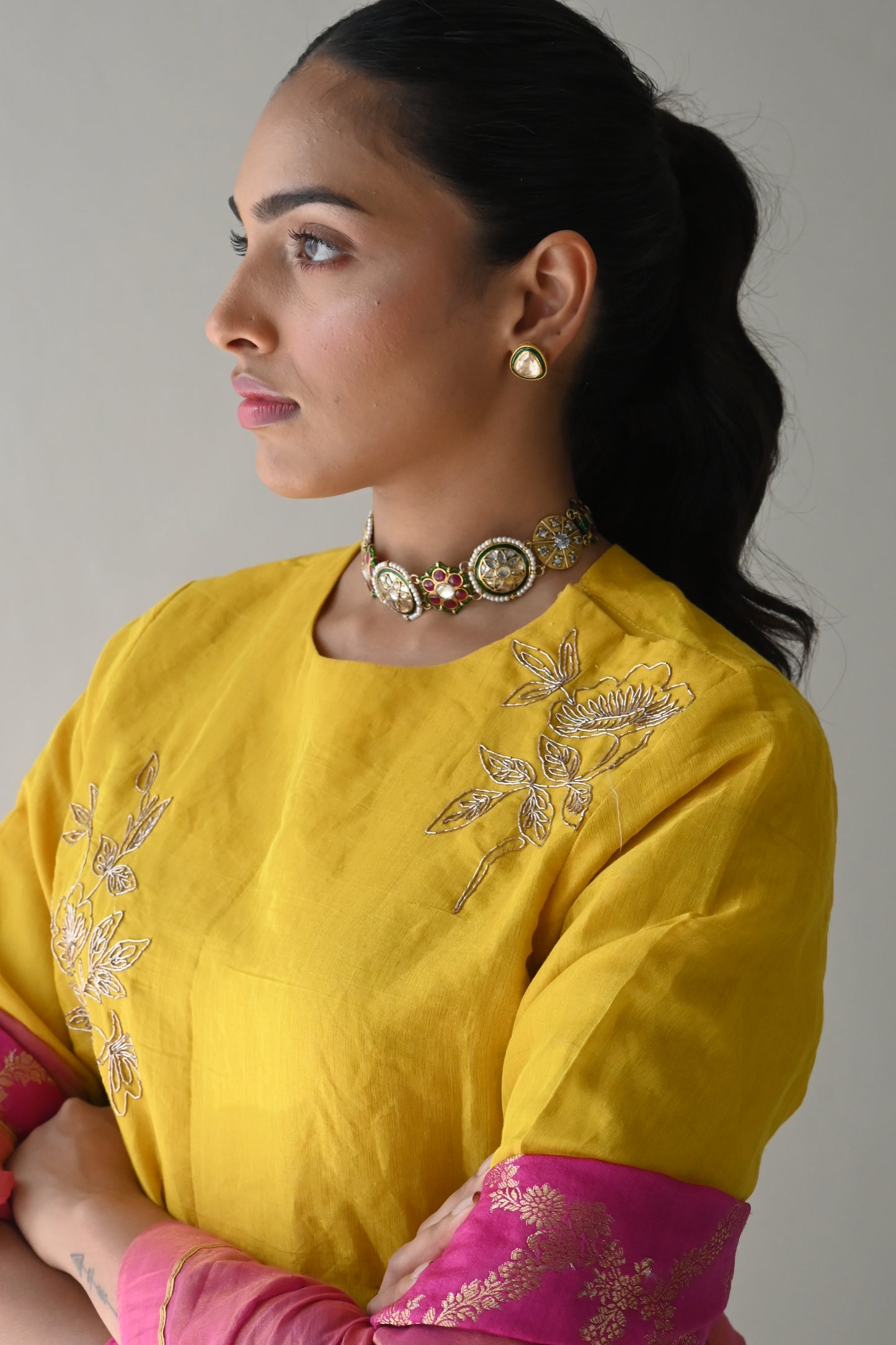 Gulaab lehenga set in Yellow Handloom Tissue