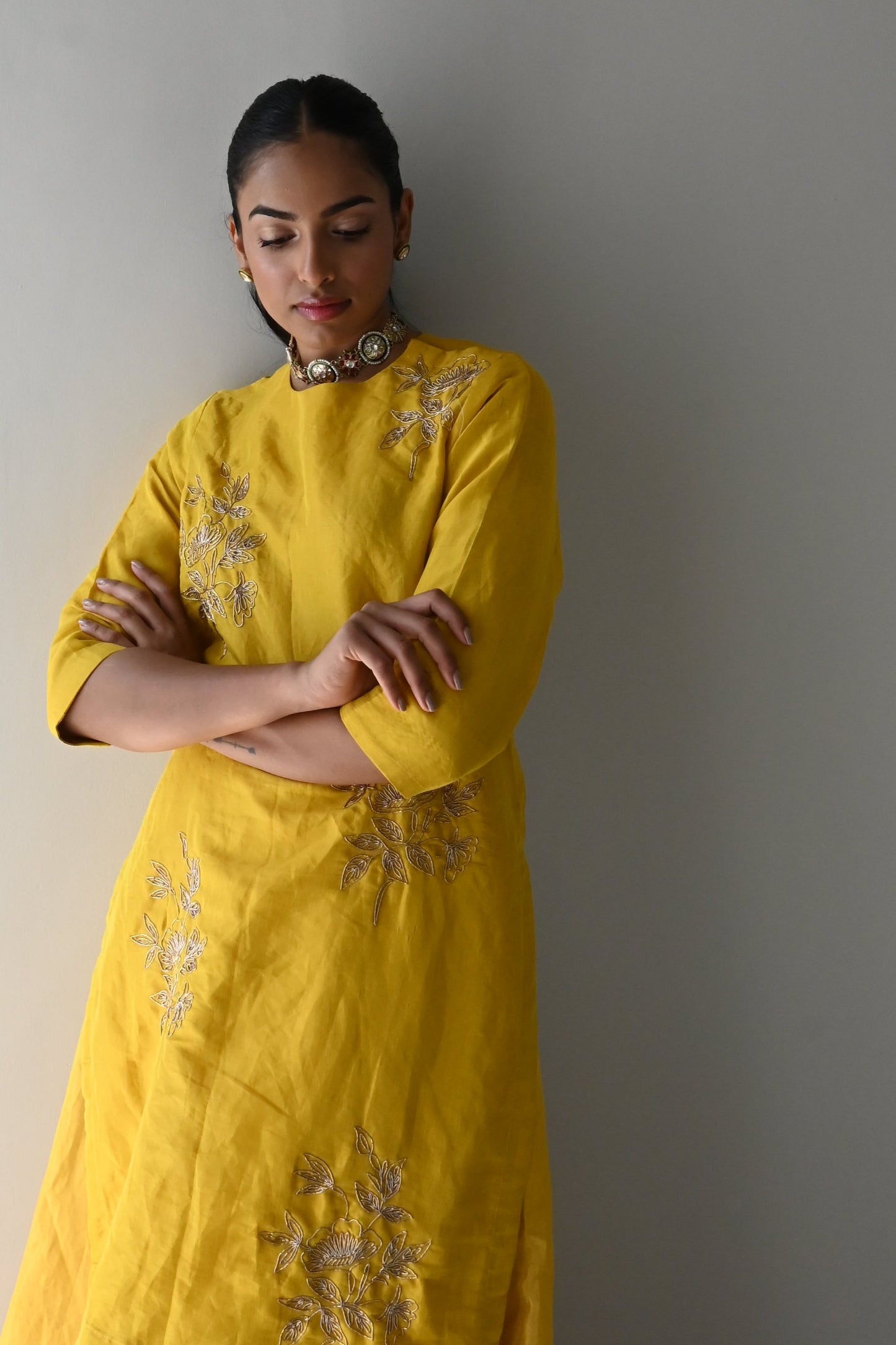 Gulaab lehenga set in Yellow Handloom Tissue