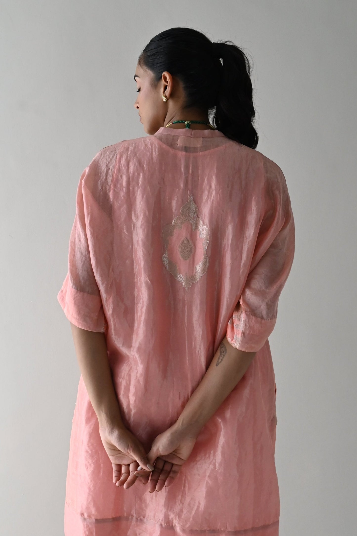 Shahi Kaftan Rose Pink Brocade w Rose Pink Pant: 1 left!