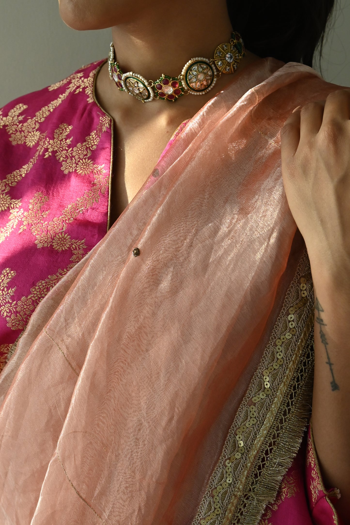 Sumi Saree in Rose Pink Organza Tissue