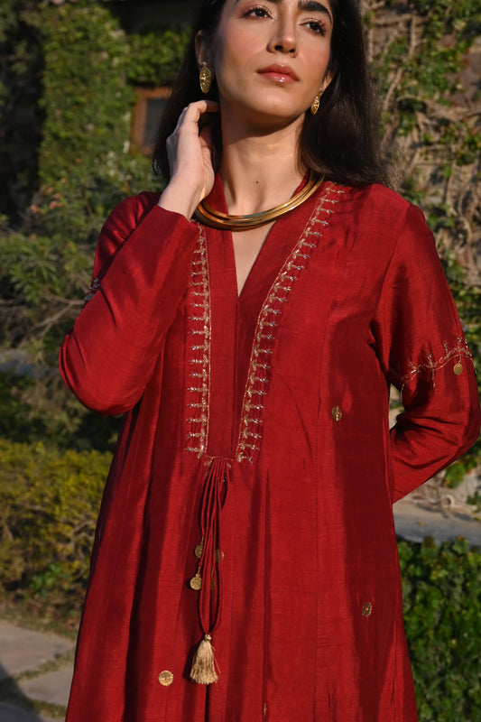 Boho Banjarra Dress in Red Silk