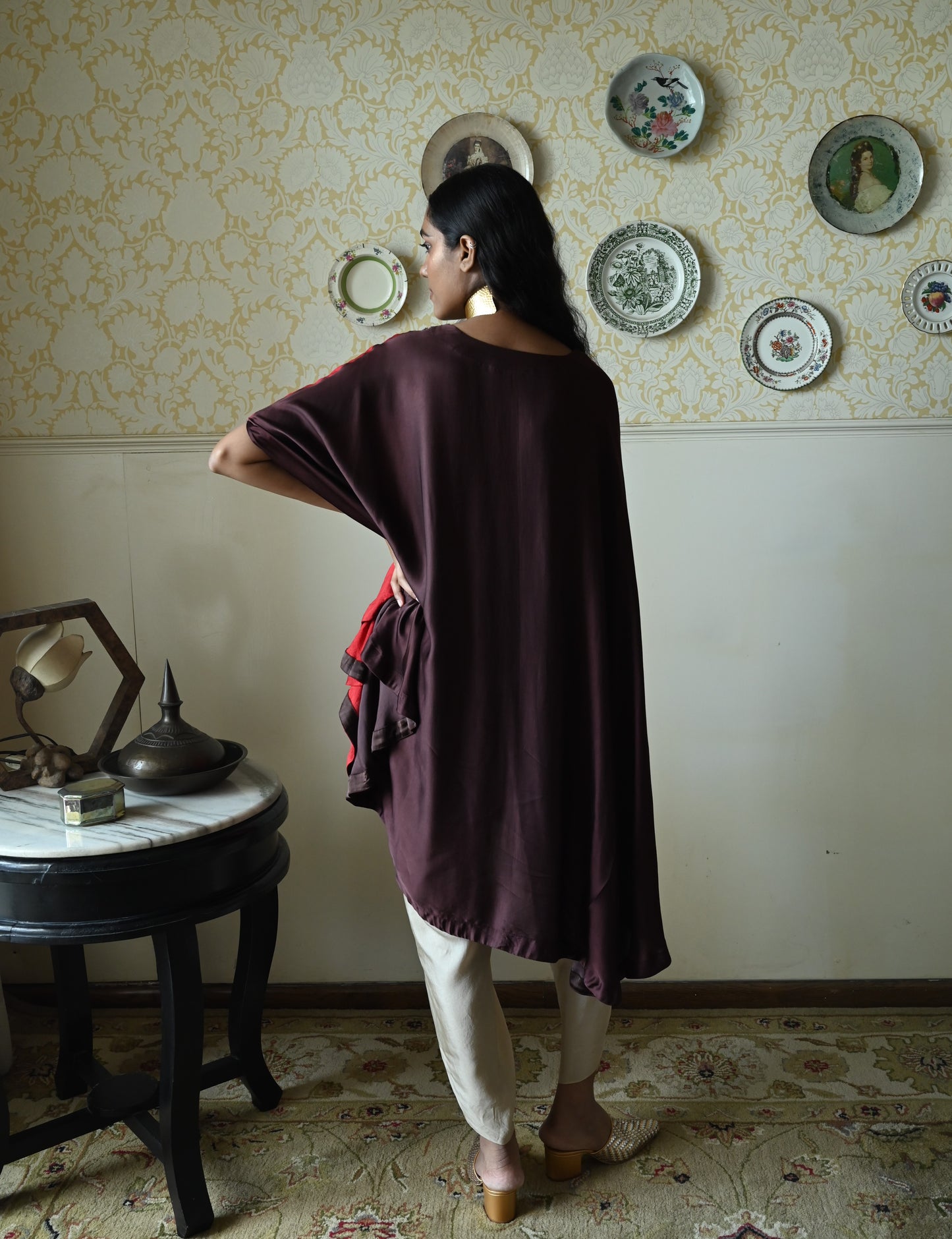 Begum Cape in Red Silk with Dhoti Pant