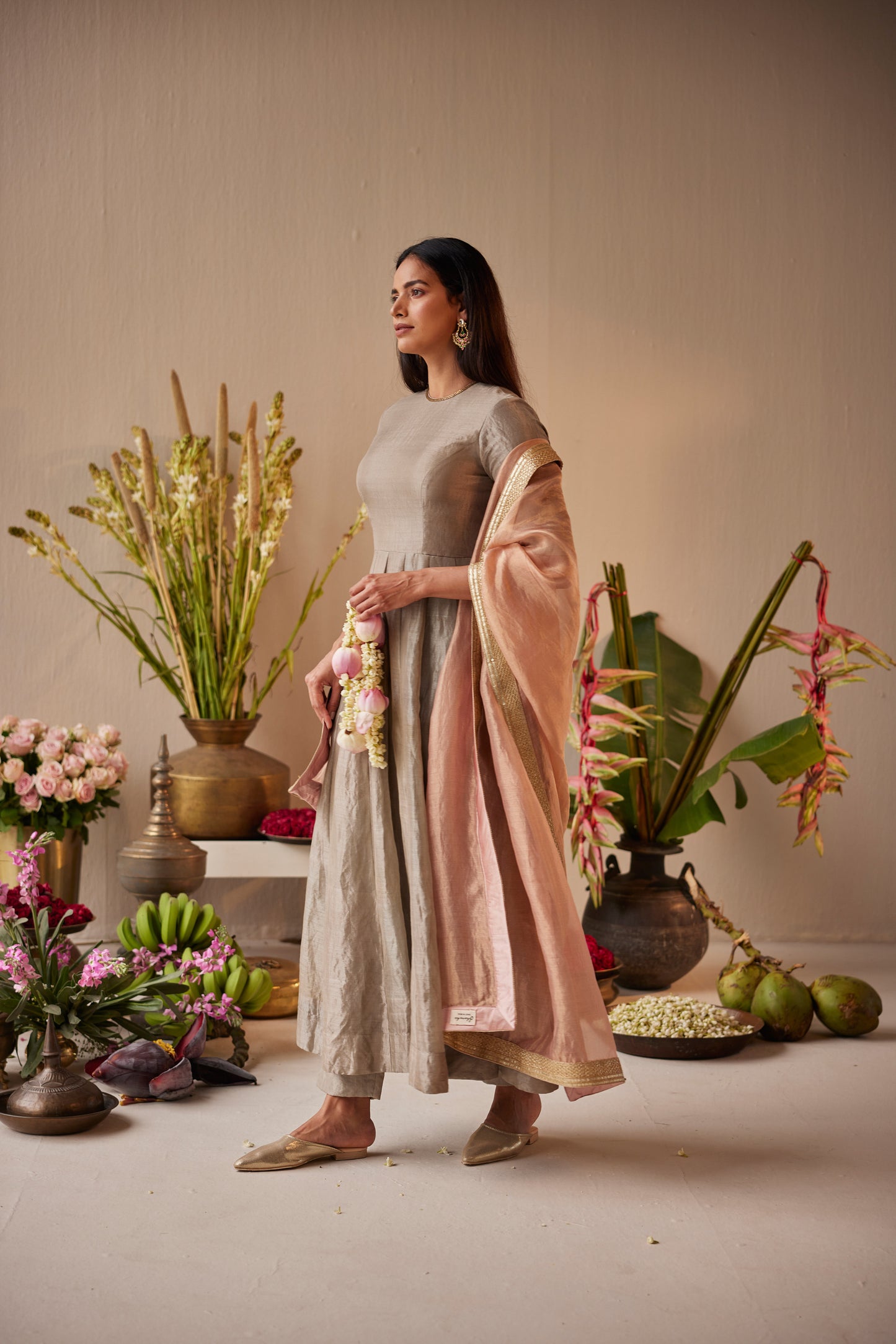 Dupatta in Pink Tissue Chanderi Stripes