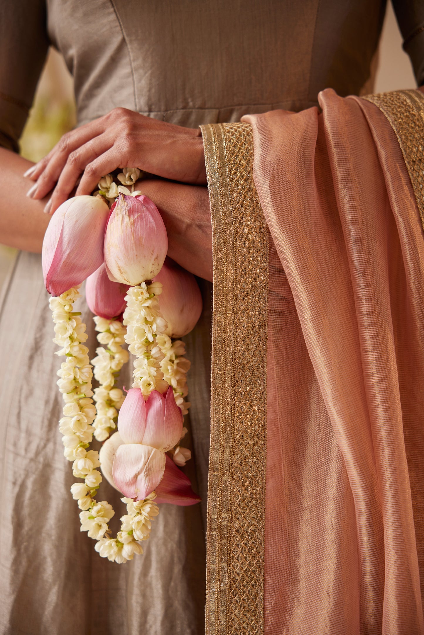 Dupatta in Pink Tissue Chanderi Stripes