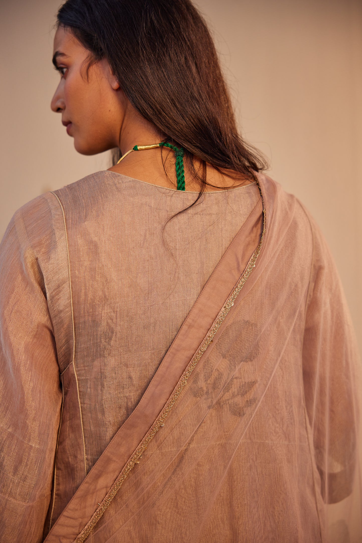 Choga Kurta in Nude Linen Tissue with Pant