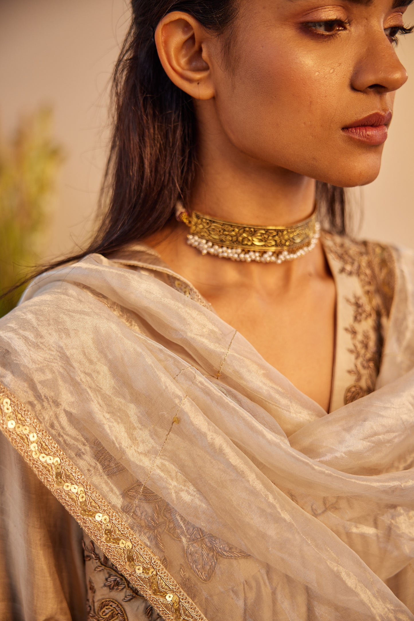 Stole in Ivory Organza Tissue