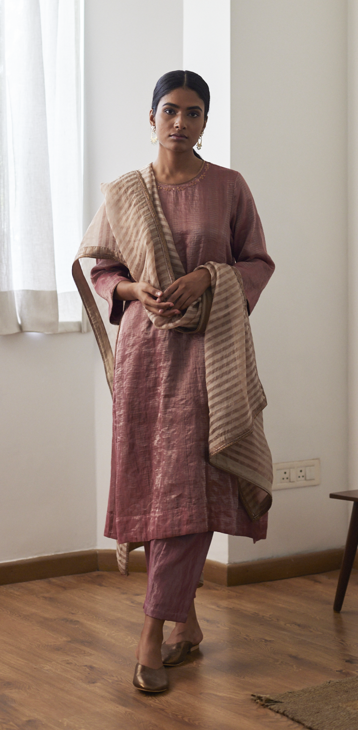 Patti Organza Silk Dupatta in Chai