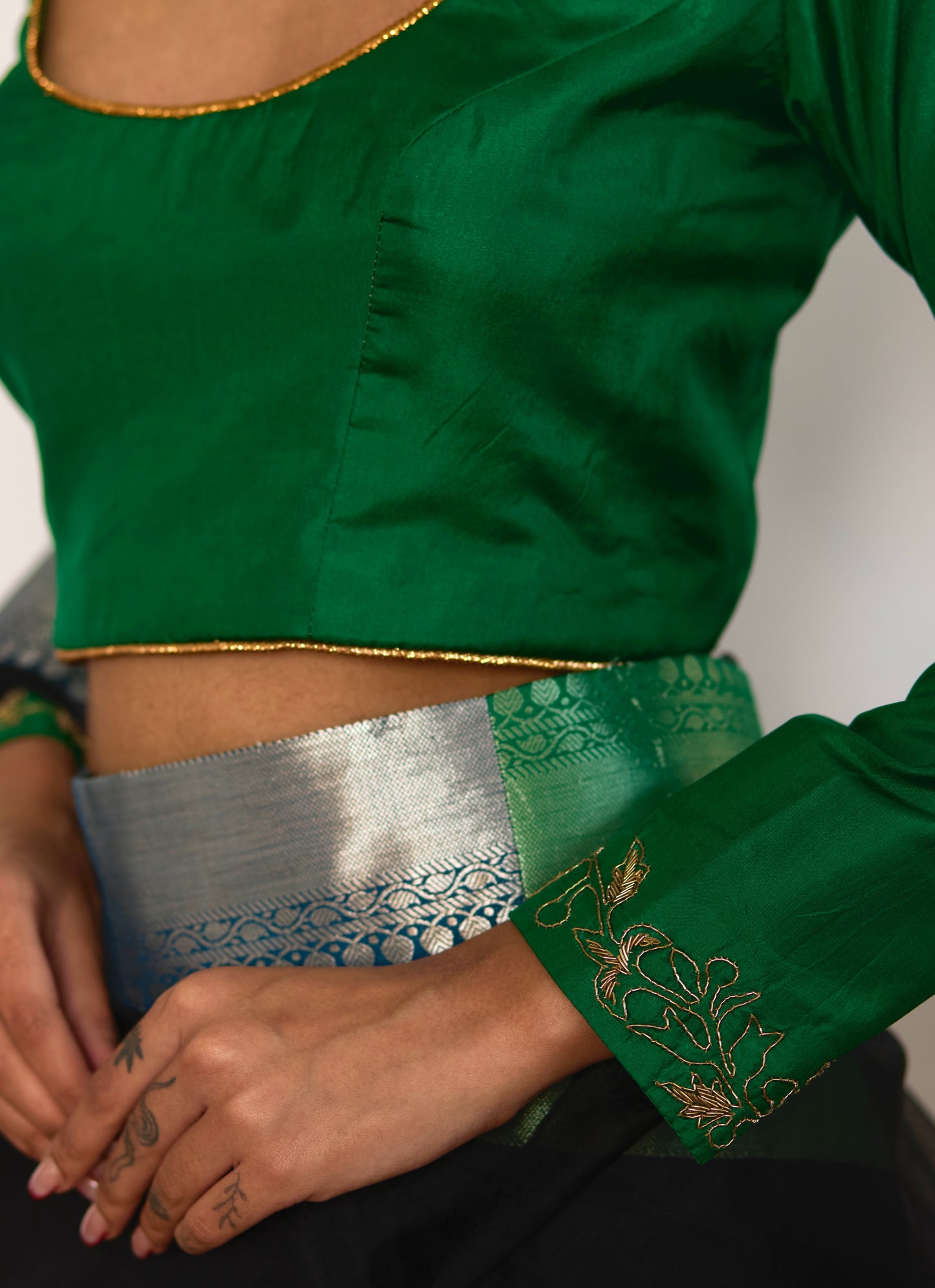 Saree in Black Silk Organza with Brocade Border