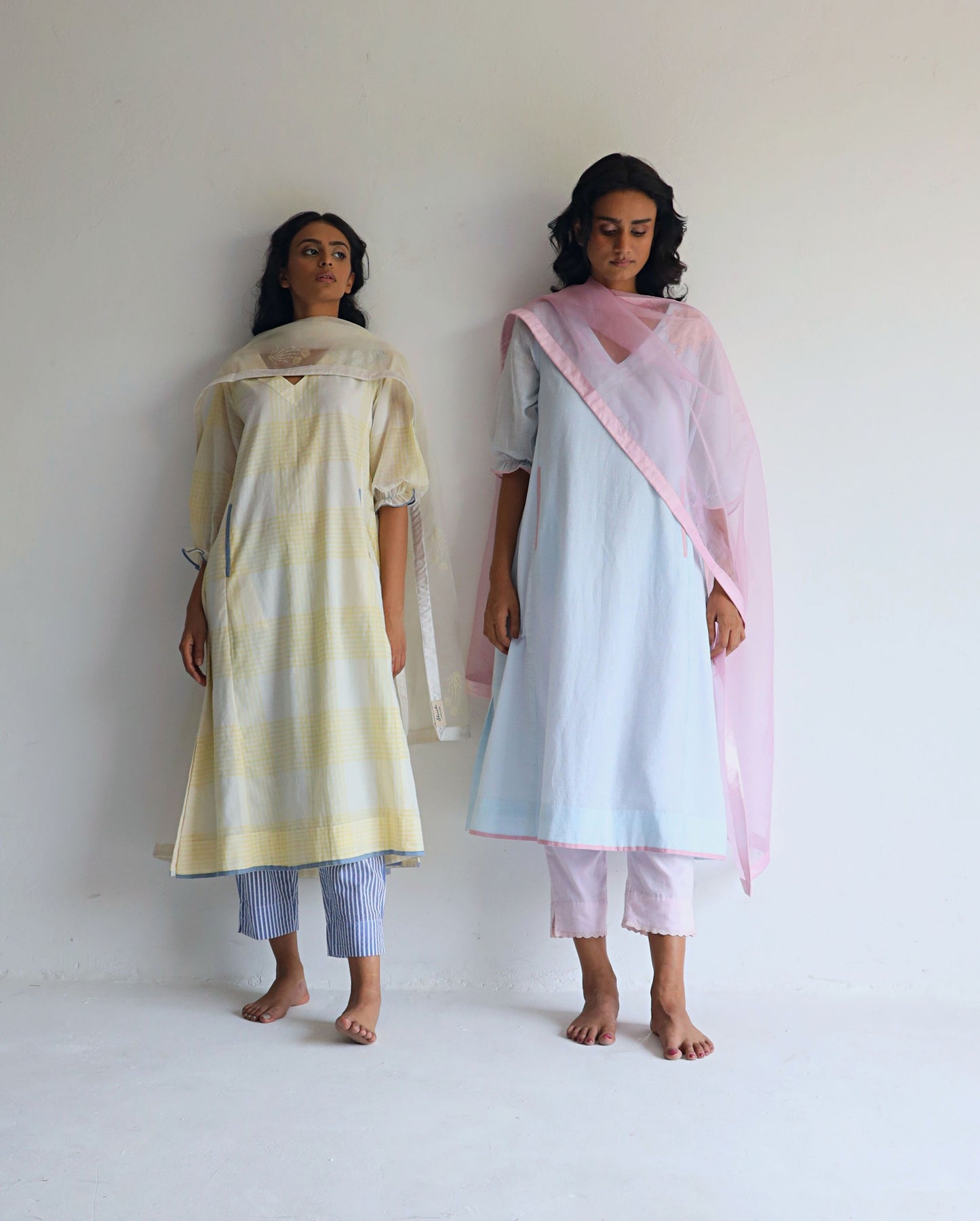 Tannu Kurta in Kesar Yellow Jamdani Grid Checks With Pants