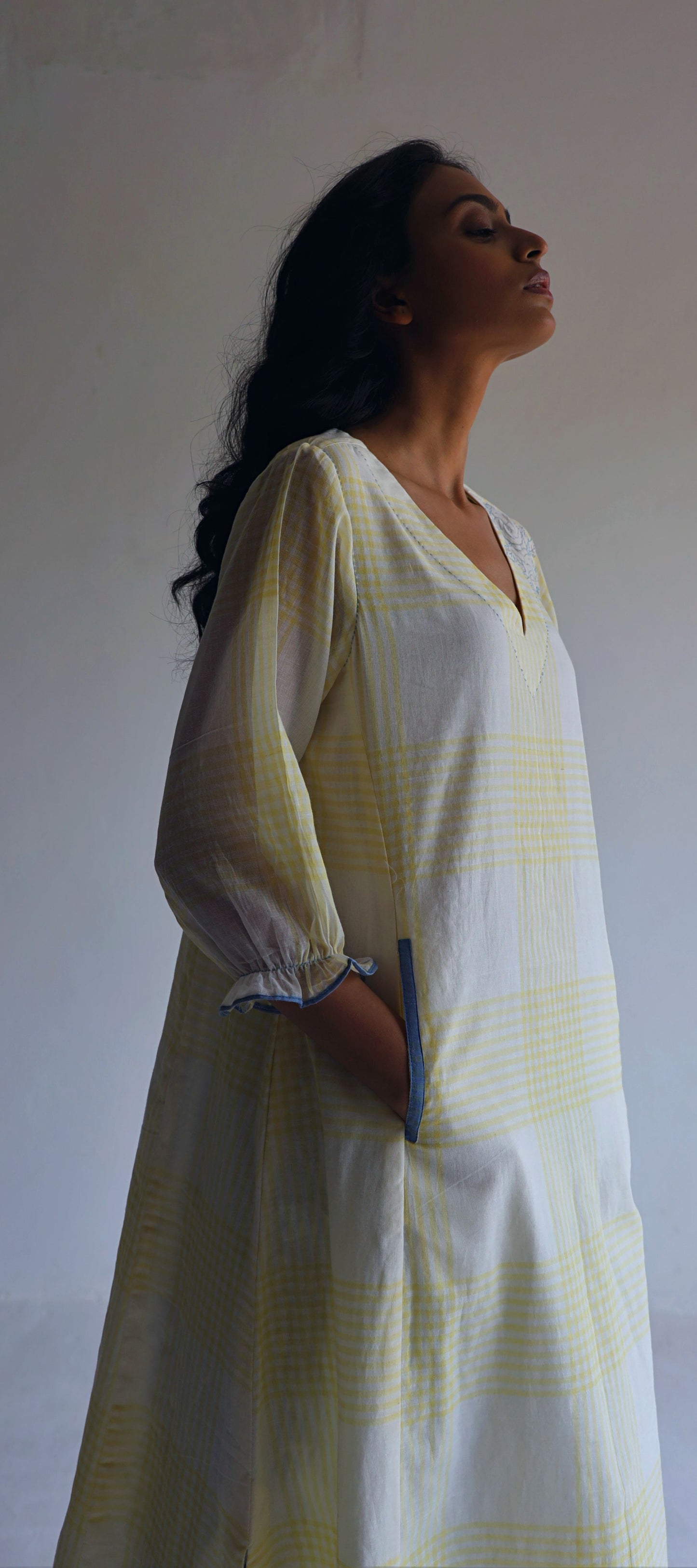 Tannu Kurta in Kesar Yellow Jamdani Grid Checks With Pants