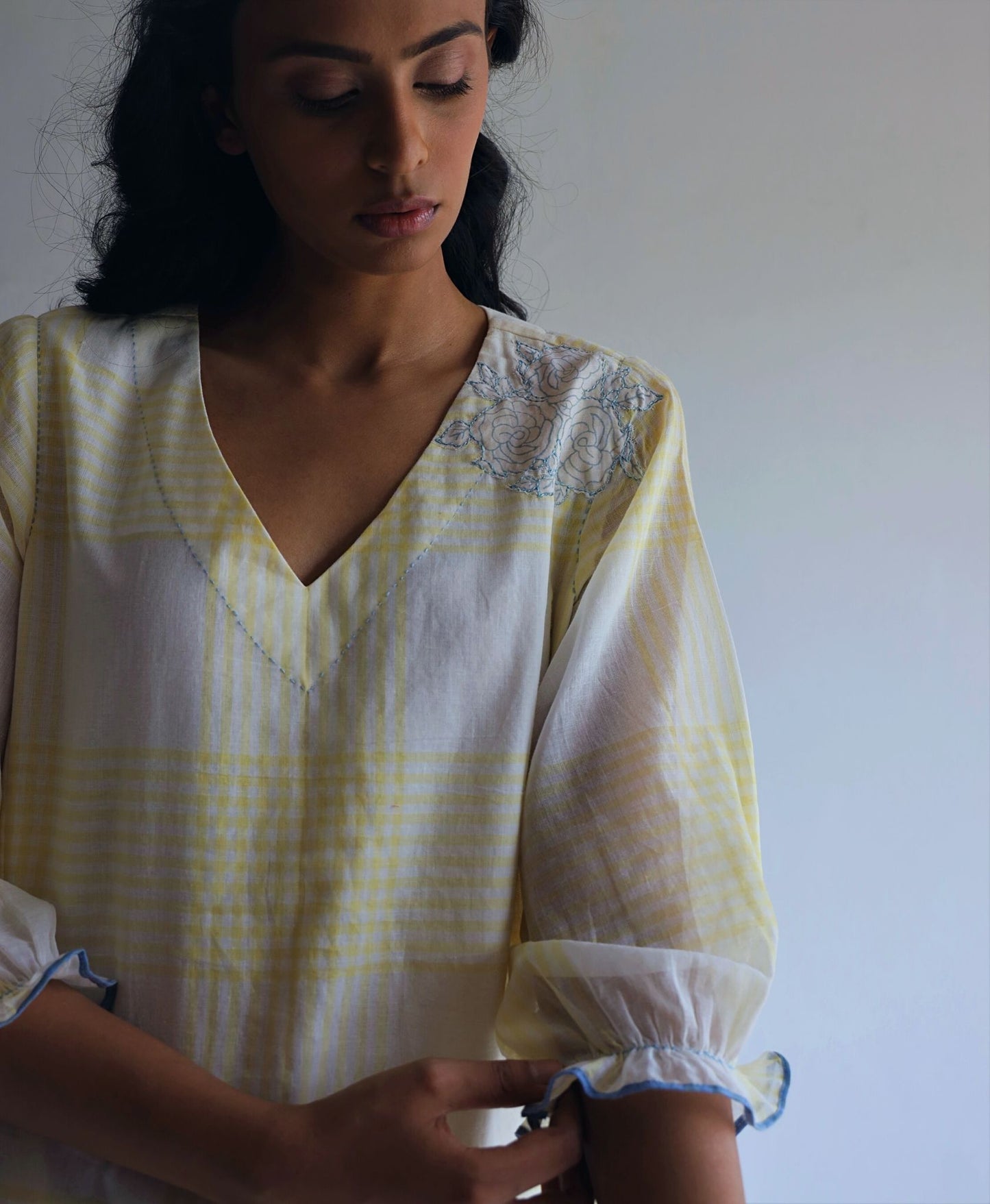 Tannu Kurta in Kesar Yellow Jamdani Grid Checks With Pants