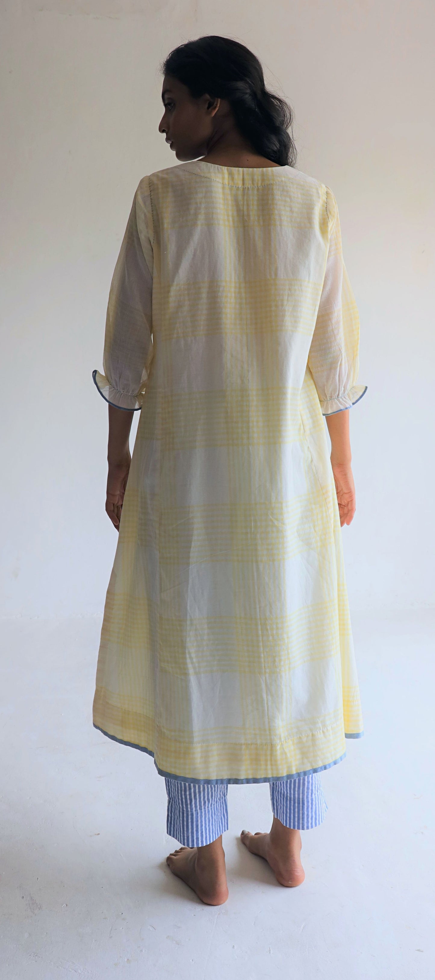 Tannu Kurta in Kesar Yellow Jamdani Grid Checks With Pants