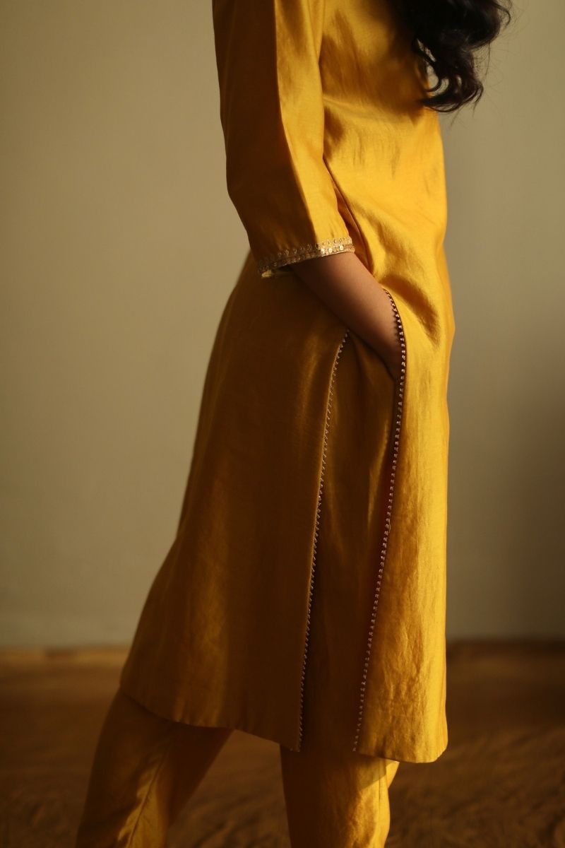 Saifi Kurta In Ochres Chanderi With Pant
