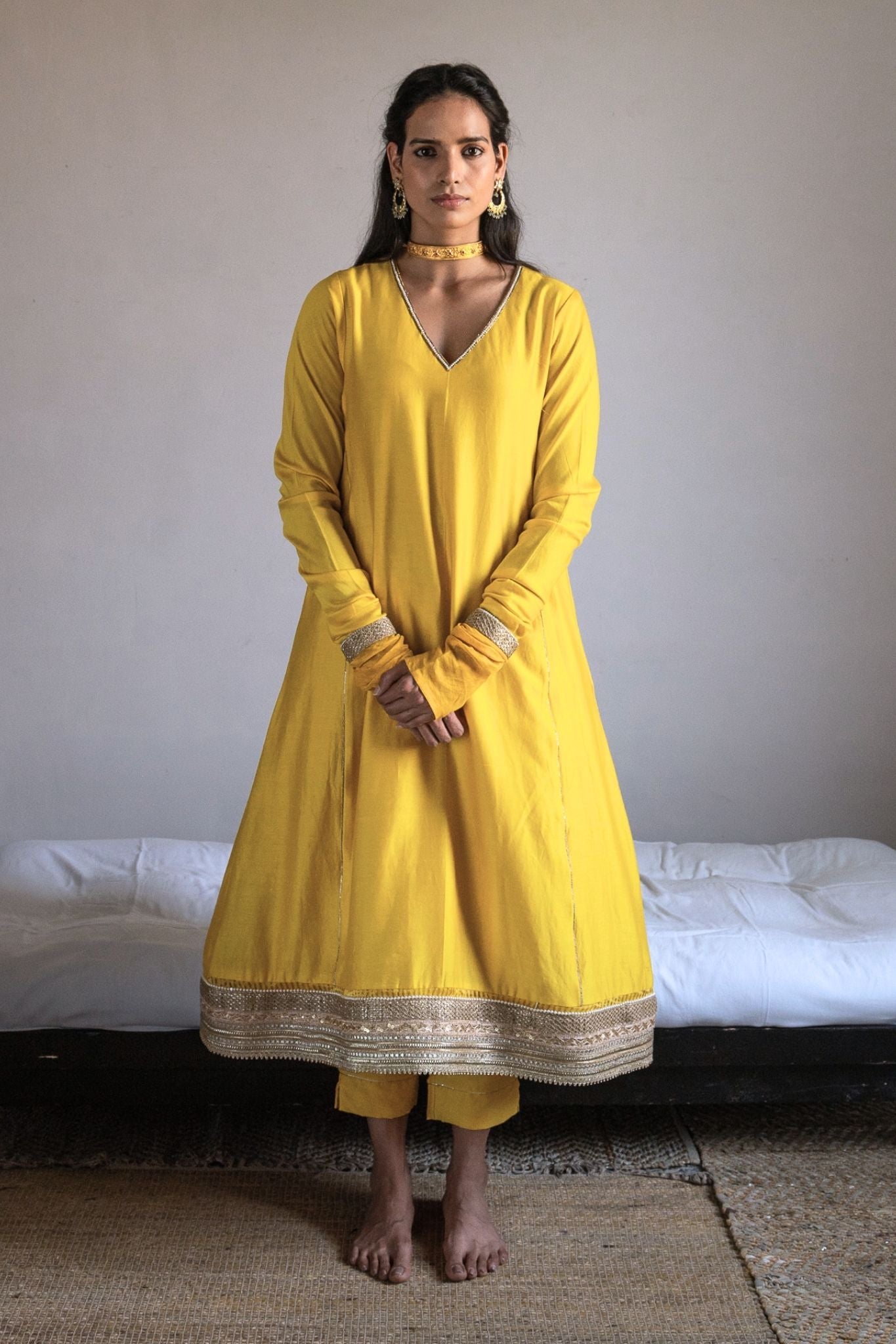 Anu kurta in Yellow Chanderi with pants