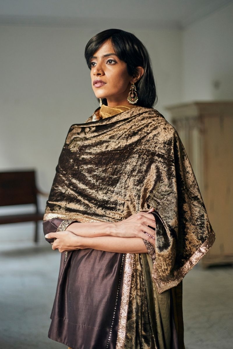 Stole In Moss Printed Velvet