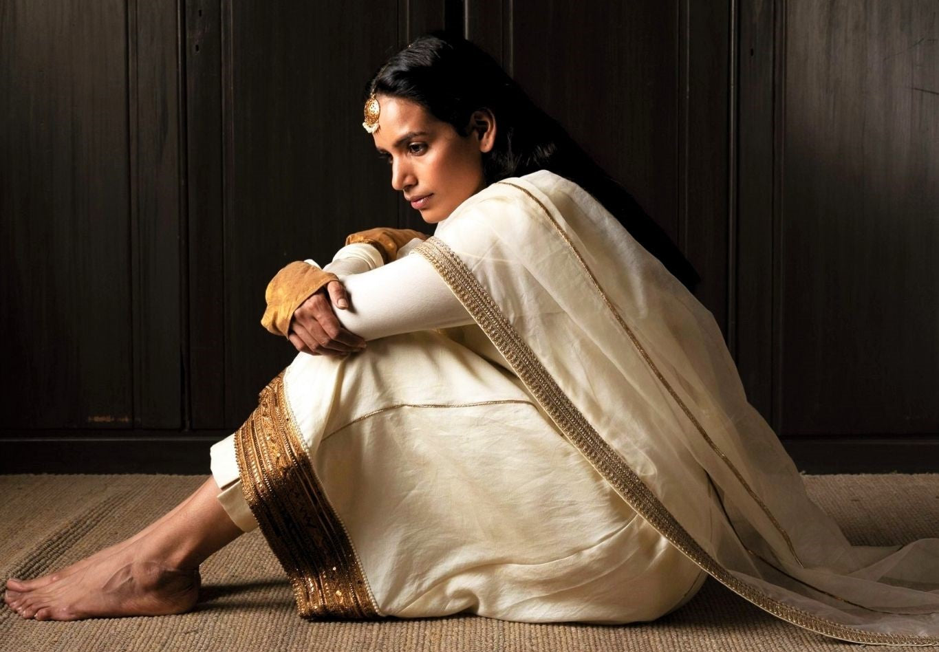 Anu kurta in Ivory Chanderi with pants