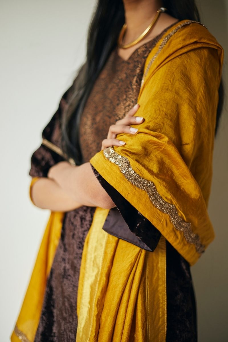 Full Size Dupatta In Mustard Mulberry Silk