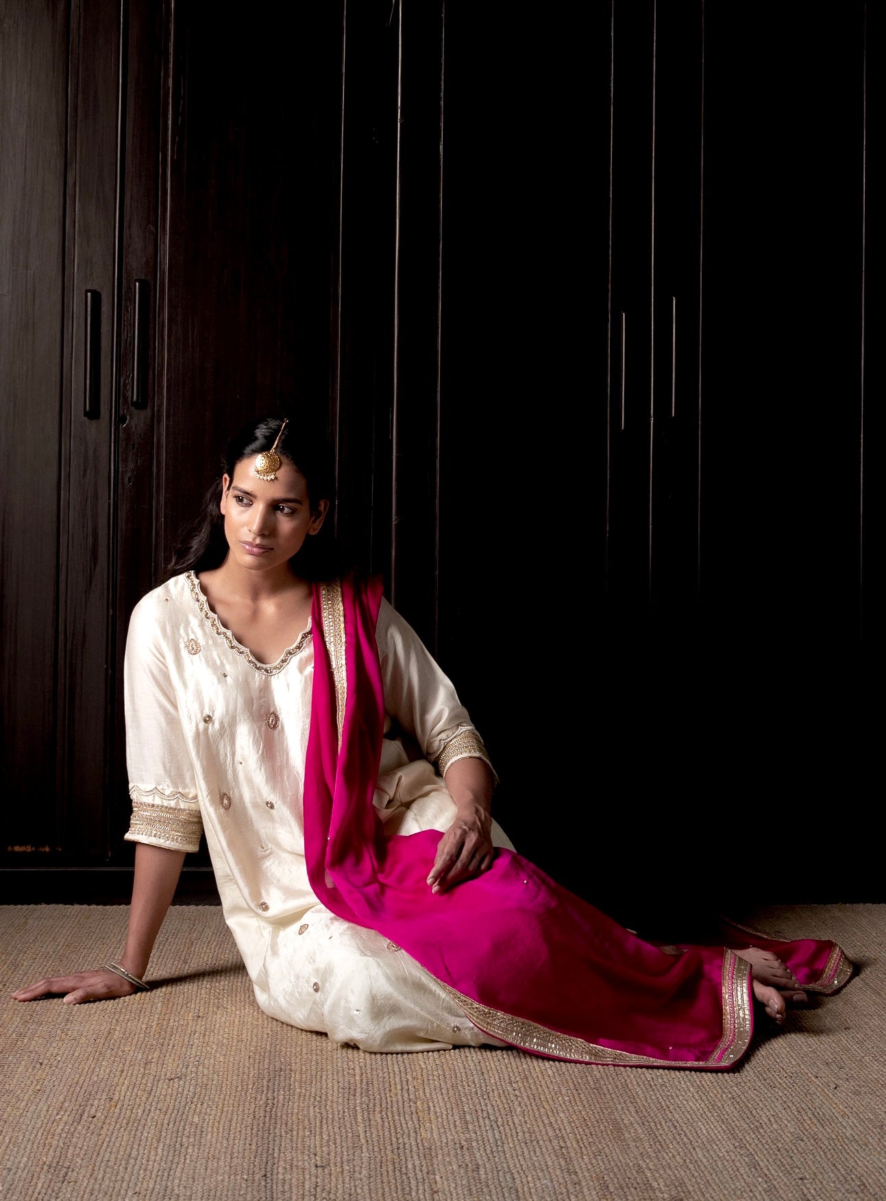 Tannu Kurta in Ivory Handloom Mulberry Silk & Chanderi with pants