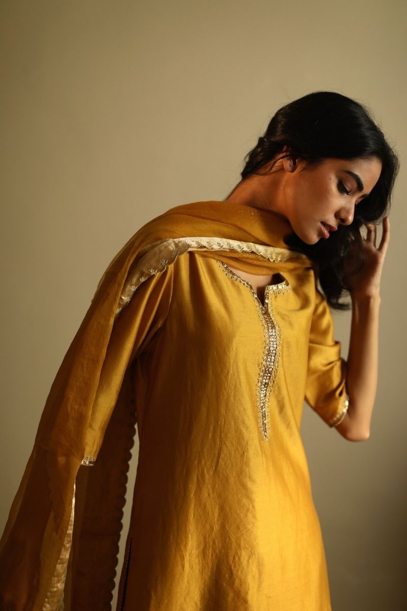 Saifi Kurta In Ochres Chanderi With Pant