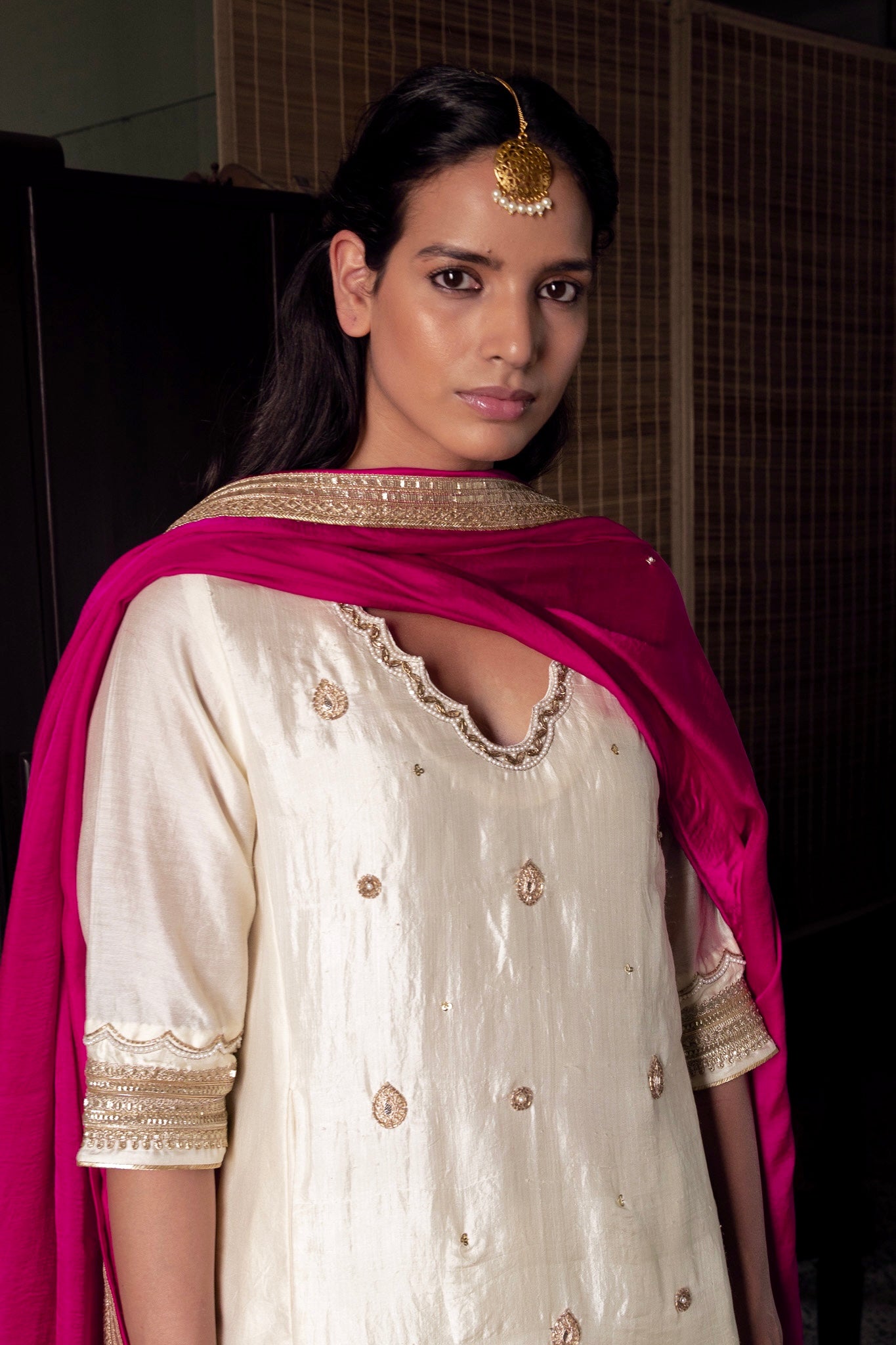 Tannu Kurta in Ivory Handloom Mulberry Silk & Chanderi with pants