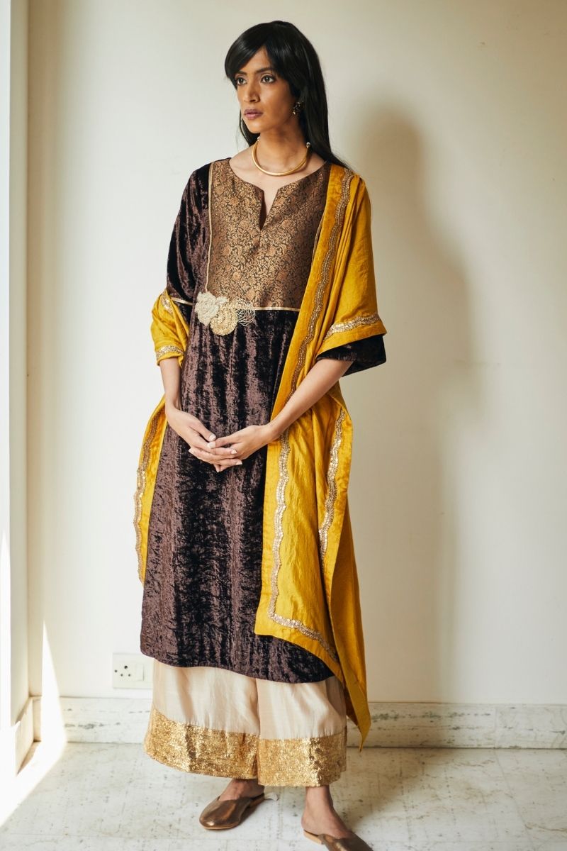 Full Size Dupatta In Mustard Mulberry Silk