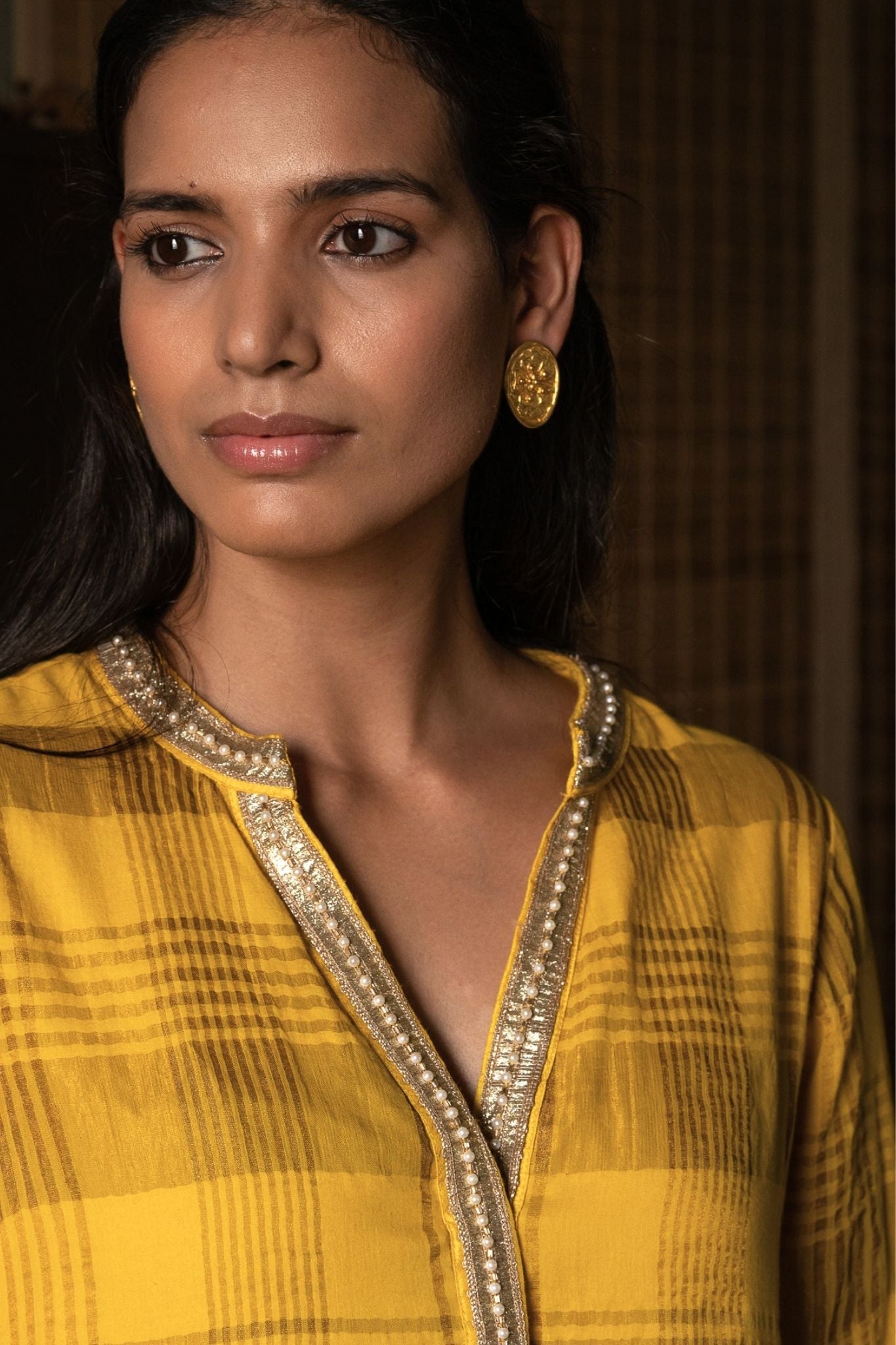 Mini kurta in Yellow Handloom Cotton Zari checks with salwar