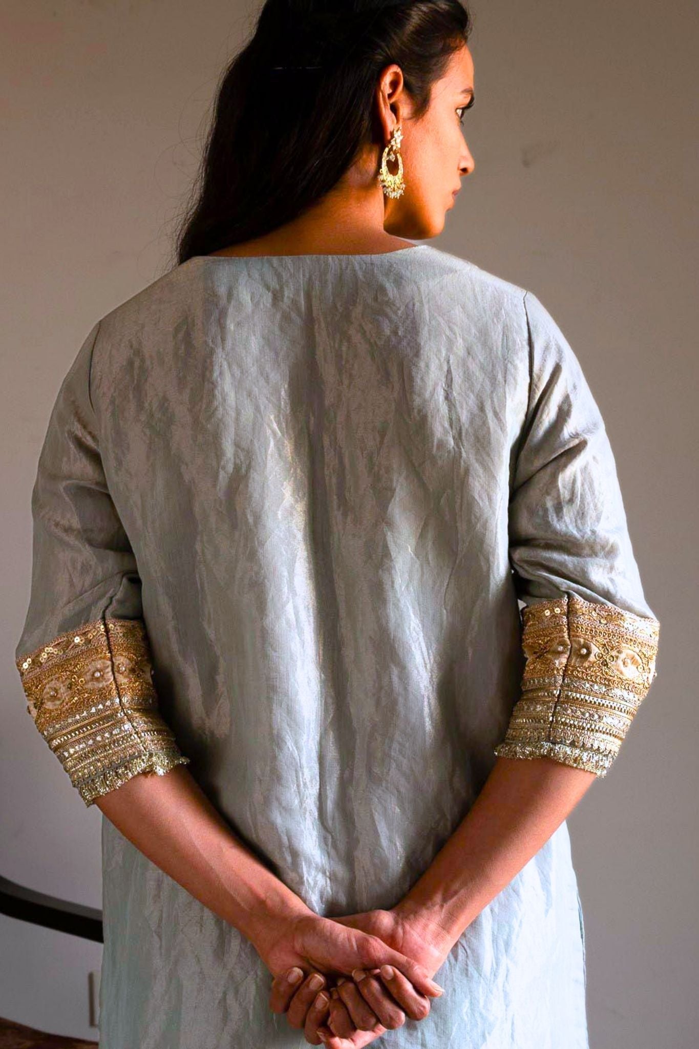 Noor kurta in Pale Blue Handloom Tissue with pants