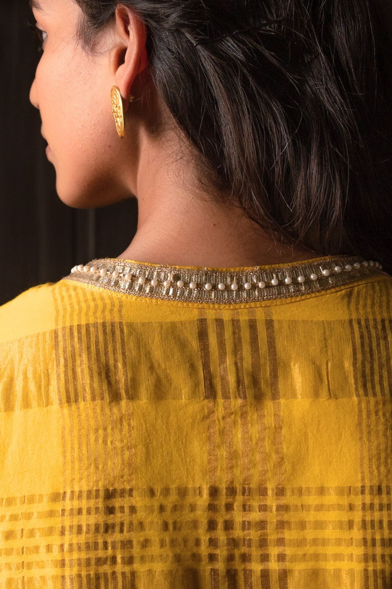 Mini kurta in Yellow Handloom Cotton Zari checks with salwar