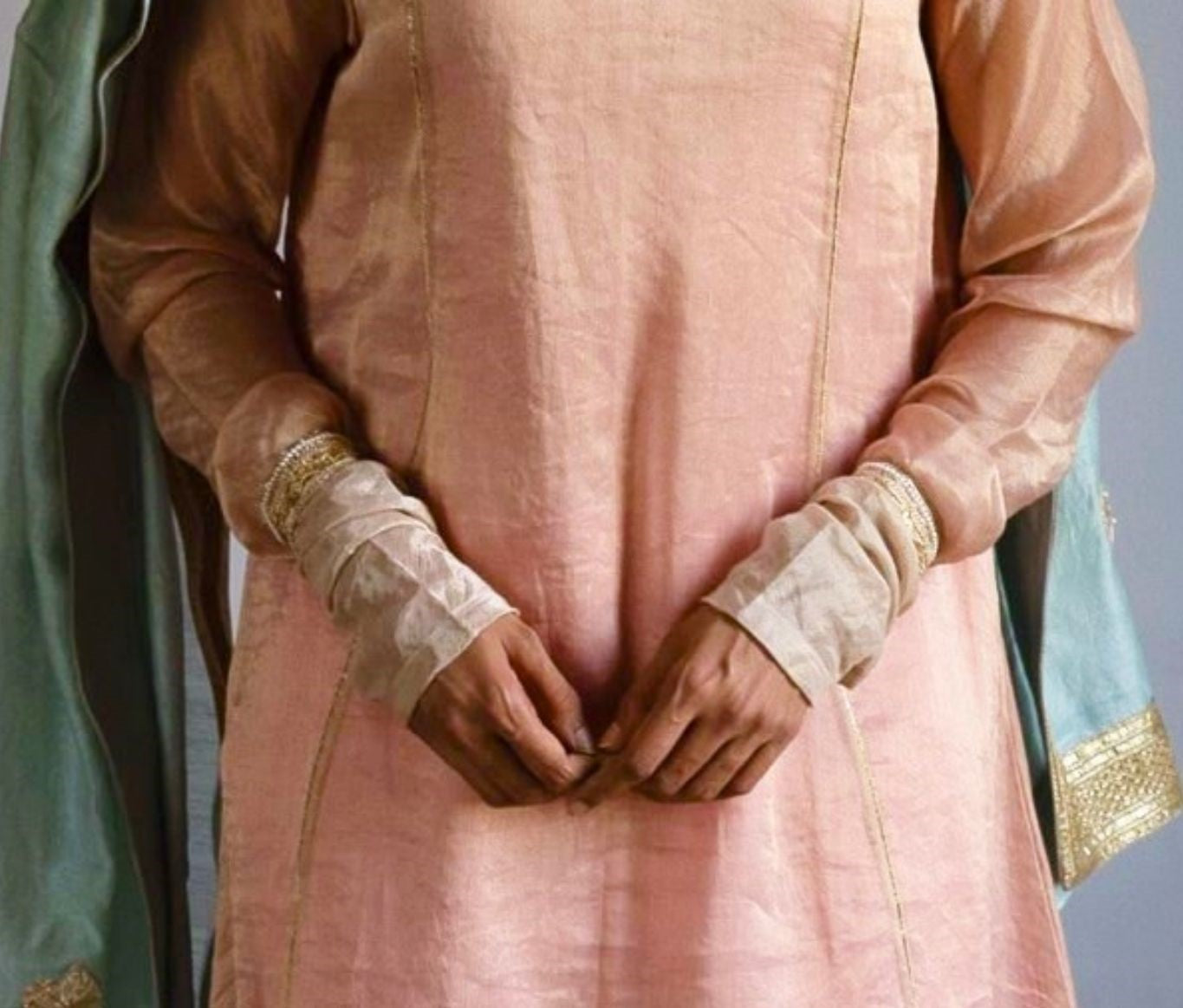 Anu kurta in Ash pink Handwoven Chanderi Silk & Tissue stripes with pants