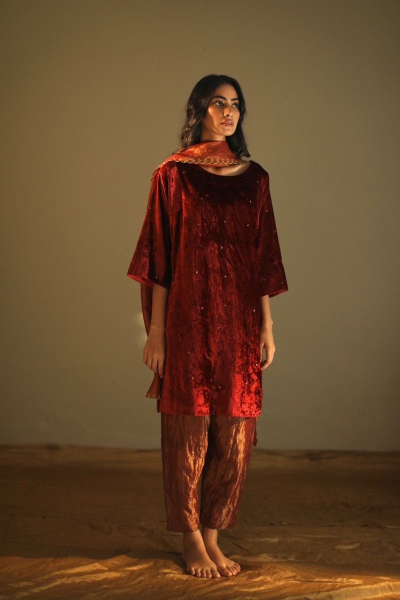 Stole in Deep Red Rust Tissue