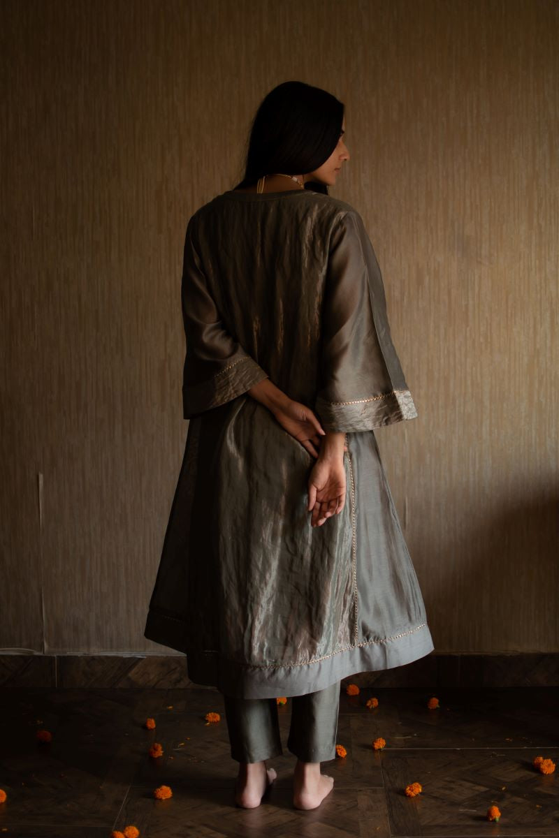 Maxi Kurta In Green tissue with pants