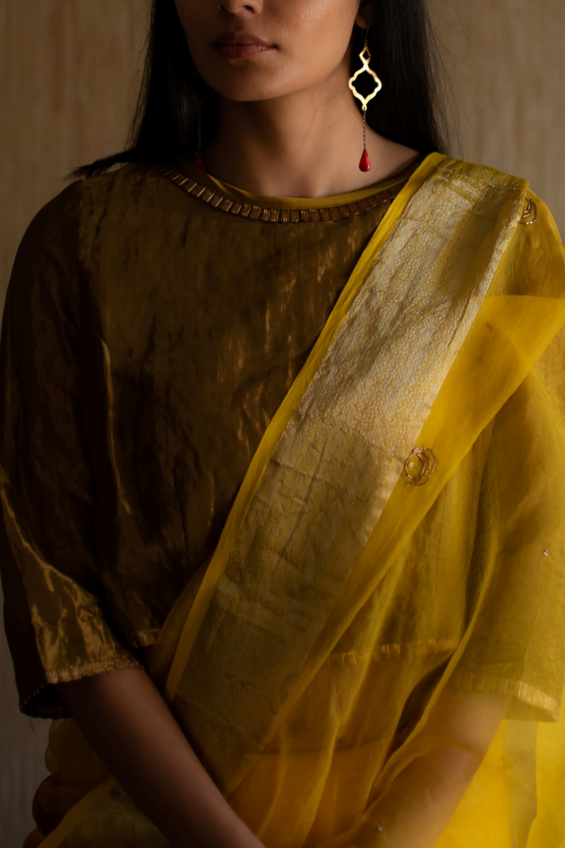 Bundi Blouse In Antique Gold Handloom Tissue