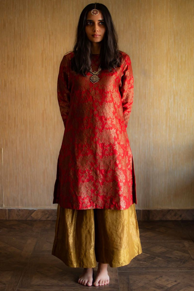 HK Tunic In Red Benarasi Brocade