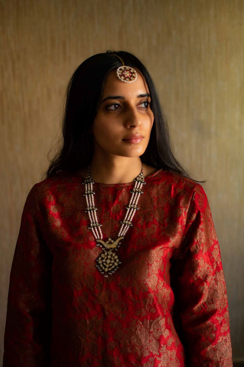 HK Tunic In Red Benarasi Brocade