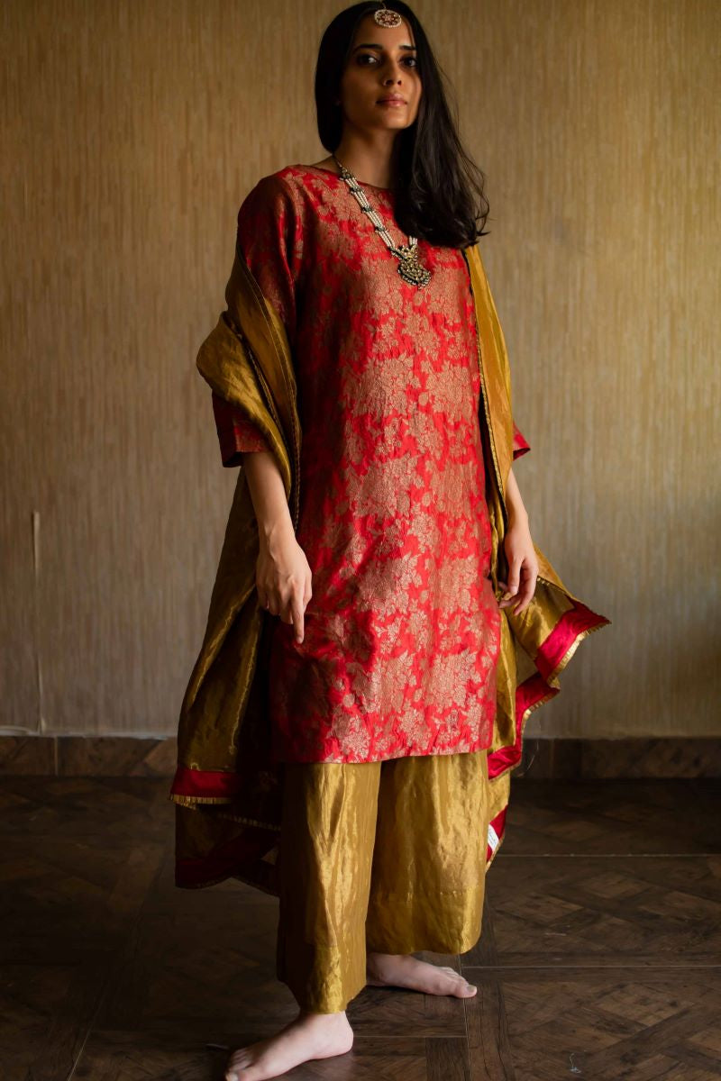 HK Tunic In Red Benarasi Brocade